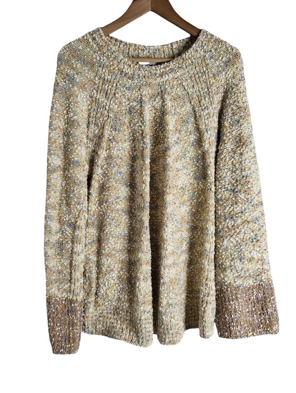 Marled Cream & Tan Scoop Neck Knit Sweater